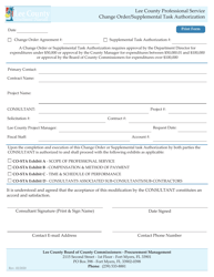 Document preview: Form CO-STA Page 1 Professional Service Change Order/Supplemental Task Authorization - Lee County, Florida