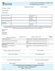 Document preview: County Project Modification (Cpm) Form for Modifications to Cpa - Lee County, Florida