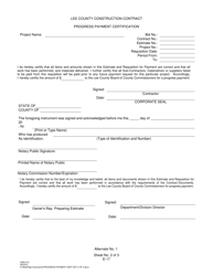 Document preview: Form CMO:013 Page 2 Progress Payment Certification - Lee County, Florida
