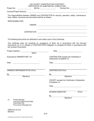 Form CMO:014 Certificate of Substantial Completion - Lee County, Florida, Page 2