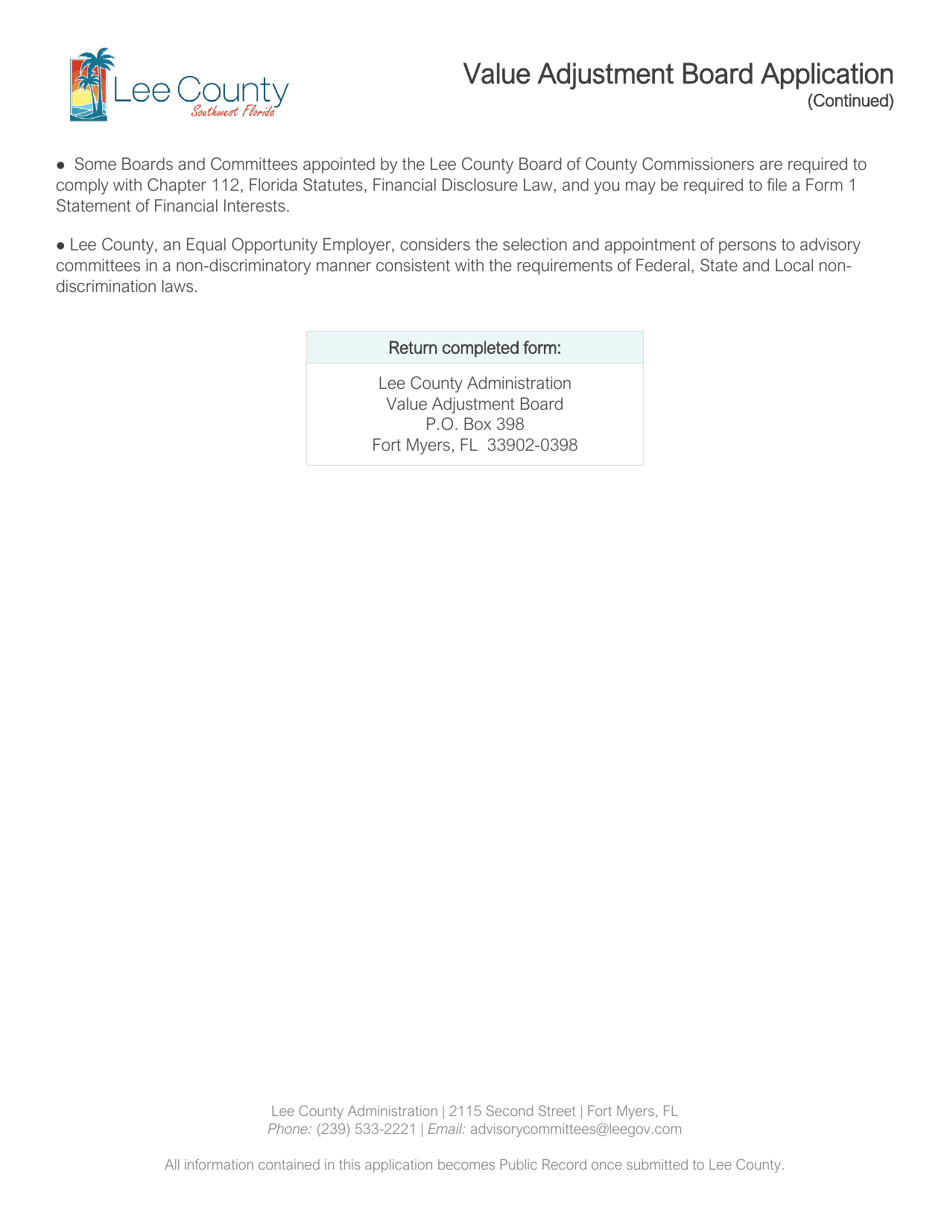 Value Adjustment Board Application - Lee County, Florida, Page 3