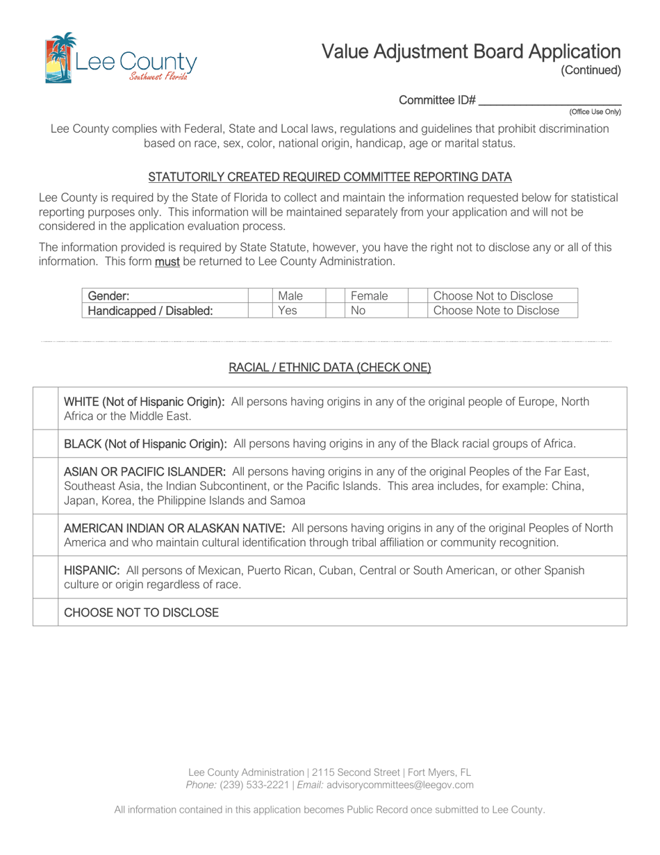 Lee County, Florida Value Adjustment Board Application Fill Out, Sign