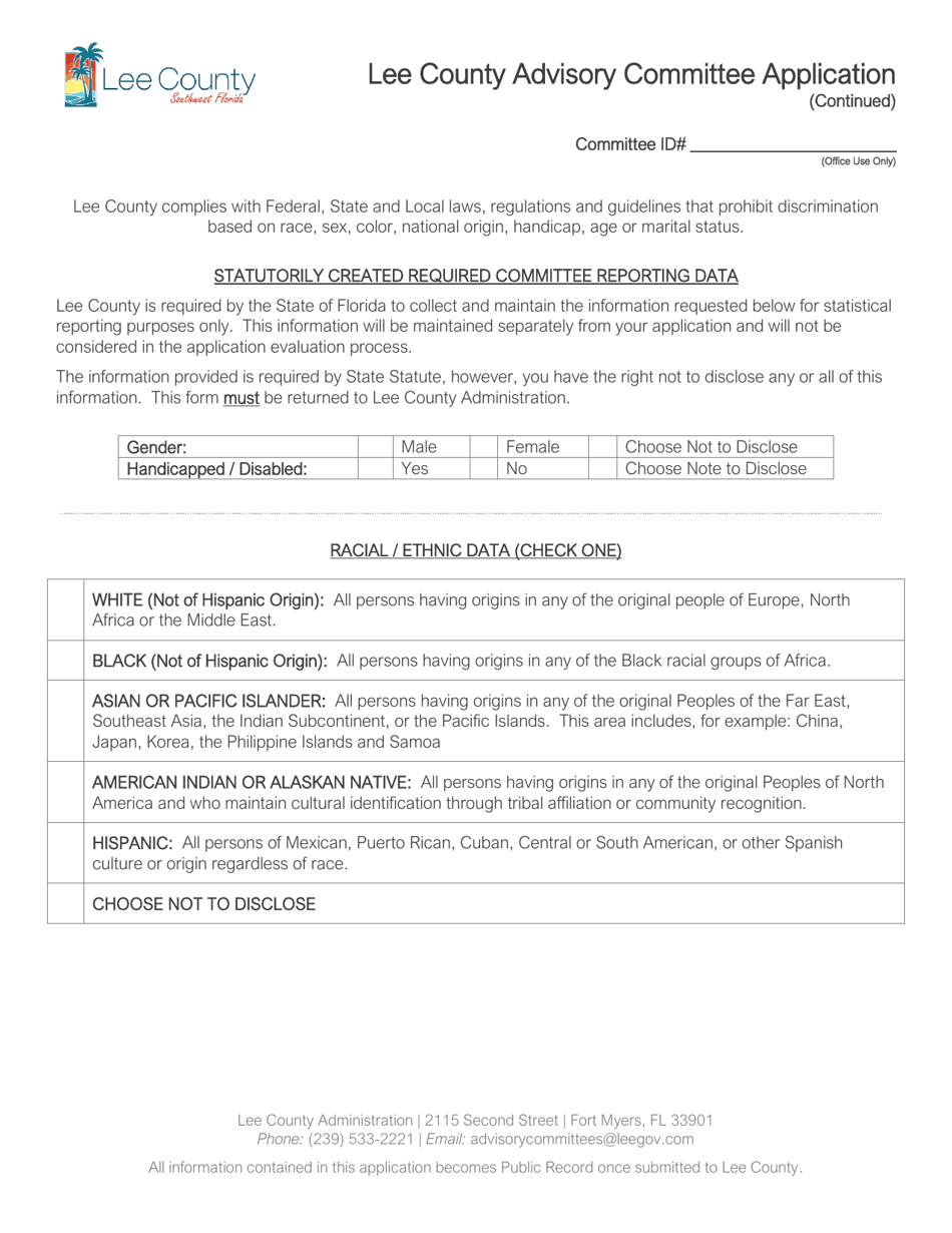 Lee County Advisory Committee Application - Lee County, Florida, Page 3