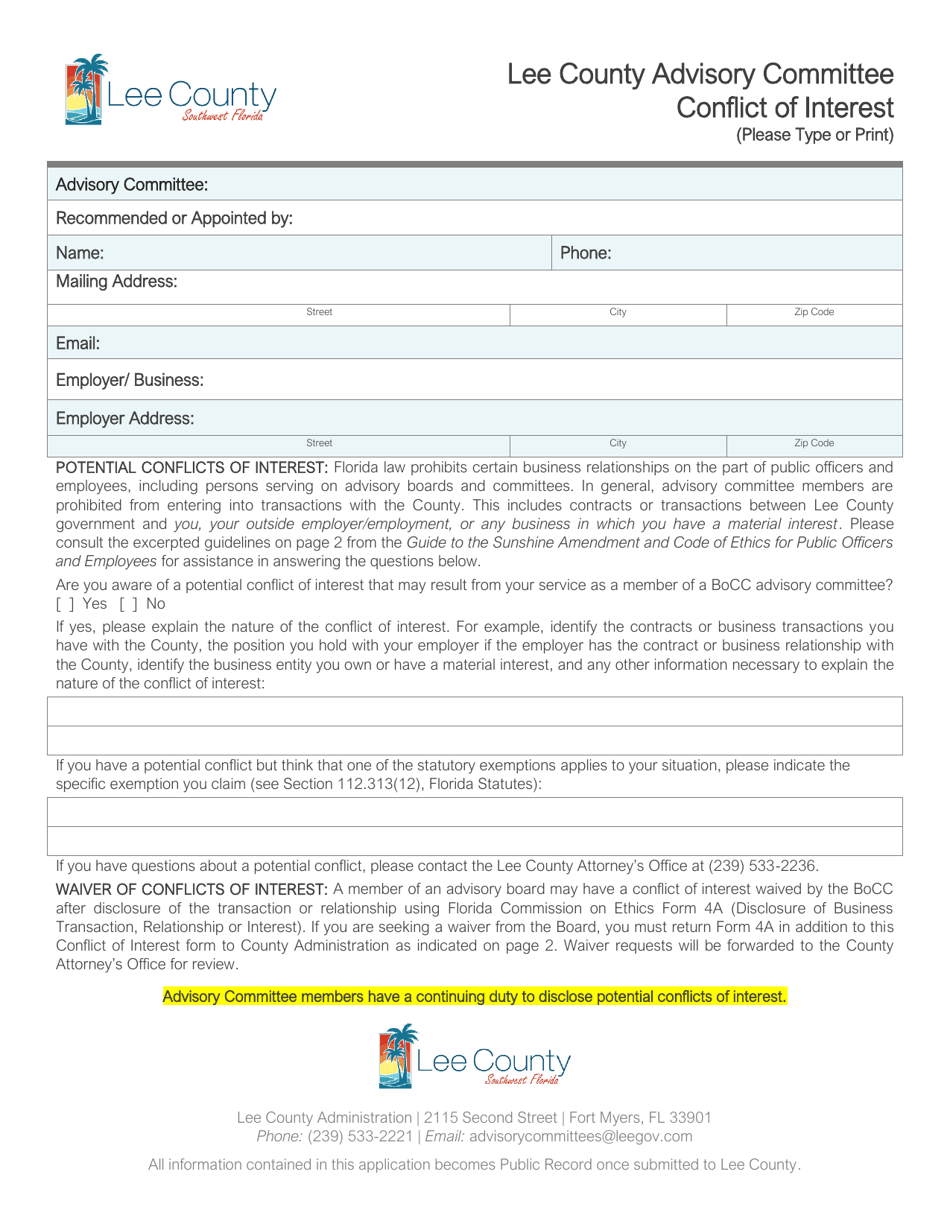 Lee County Advisory Committee Application - Lee County, Florida, Page 4