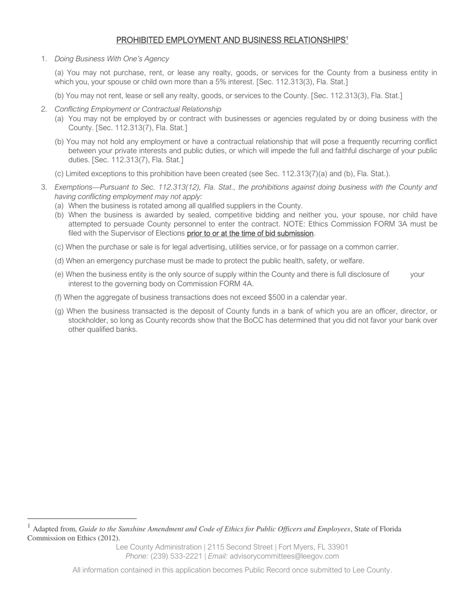 Lee County Advisory Committee Application - Lee County, Florida, Page 5
