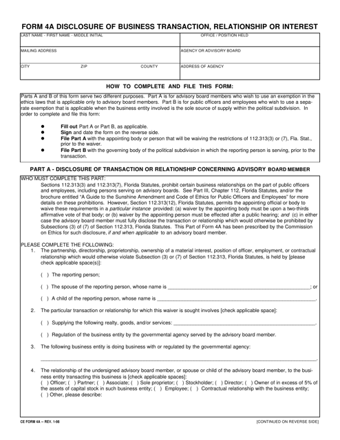 CE Form 4A  Printable Pdf