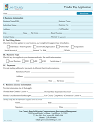 Document preview: Vendor Pay Application - Lee County, Florida