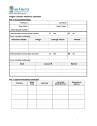 Indigent Cremation Assistance Application - Lee County, Florida, Page 2