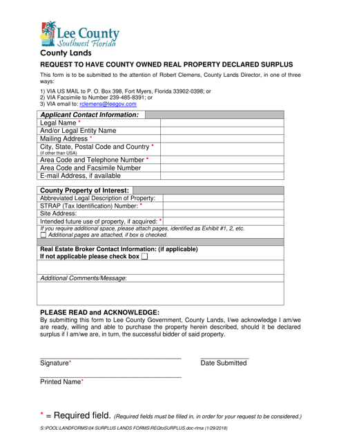 Request to Have County Owned Real Property Declared Surplus - Lee County, Florida Download Pdf