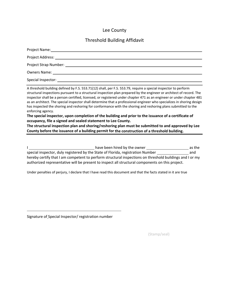 Lee County Florida Threshold Building Affidavit Fill Out Sign Online And Download Pdf 8690