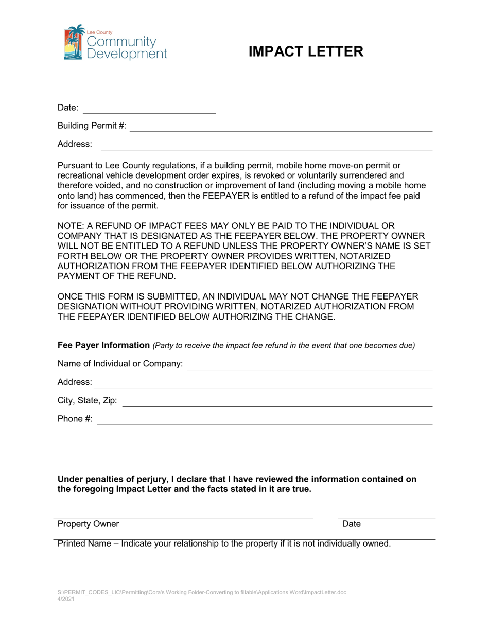 Impact Letter - Lee County, Florida, Page 1