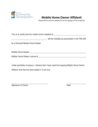 Document preview: Mobile Home Owner Affidavit - Lee County, Florida