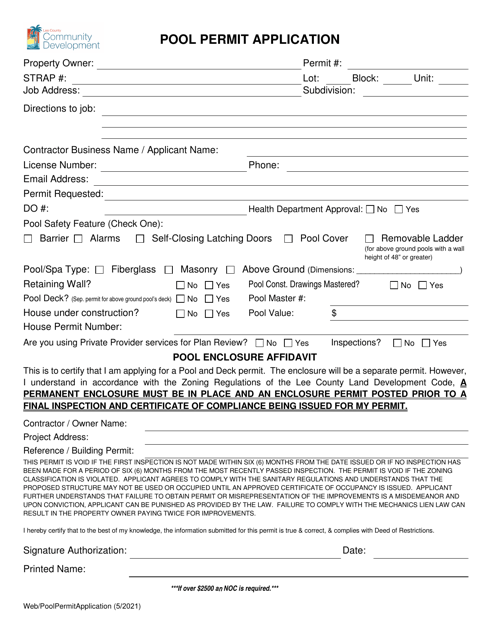 Pool Permit Application - Lee County, Florida Download Pdf