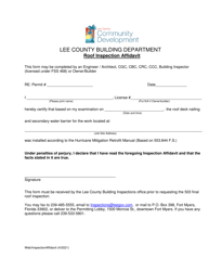 Document preview: Roof Inspection Affidavit - Lee County, Florida