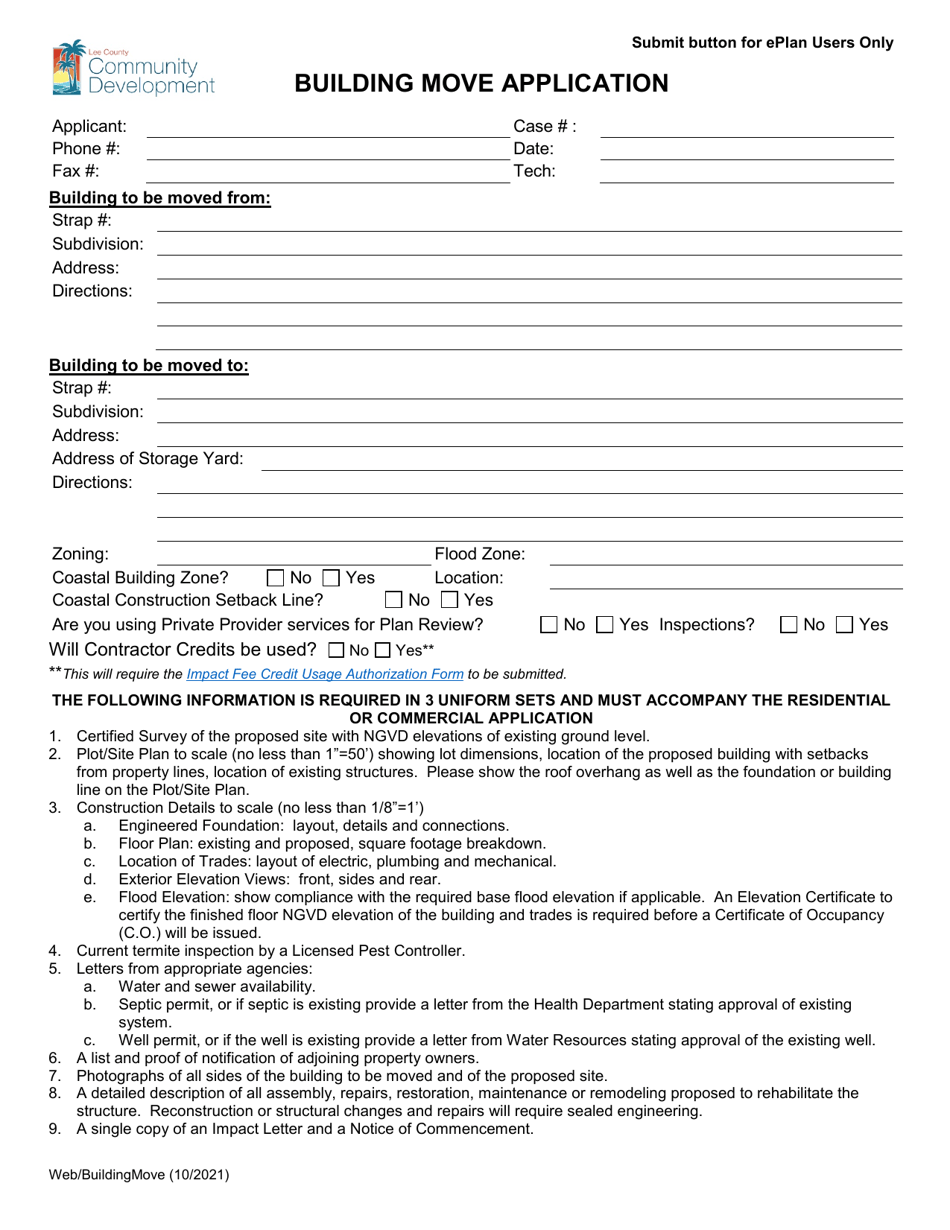 Building Move Application - Lee County, Florida, Page 1