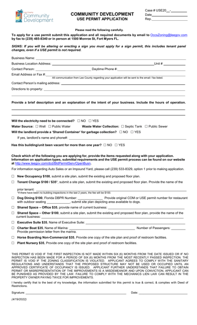 Use Permit Application - Lee County, Florida