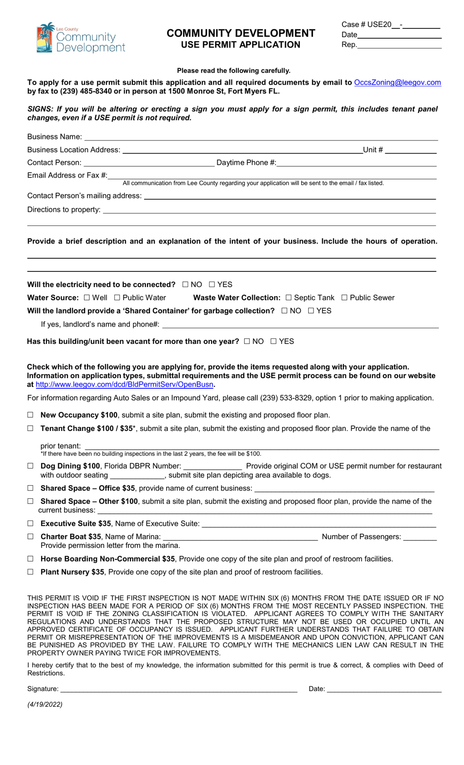 Lee County, Florida Use Permit Application Fill Out, Sign Online and