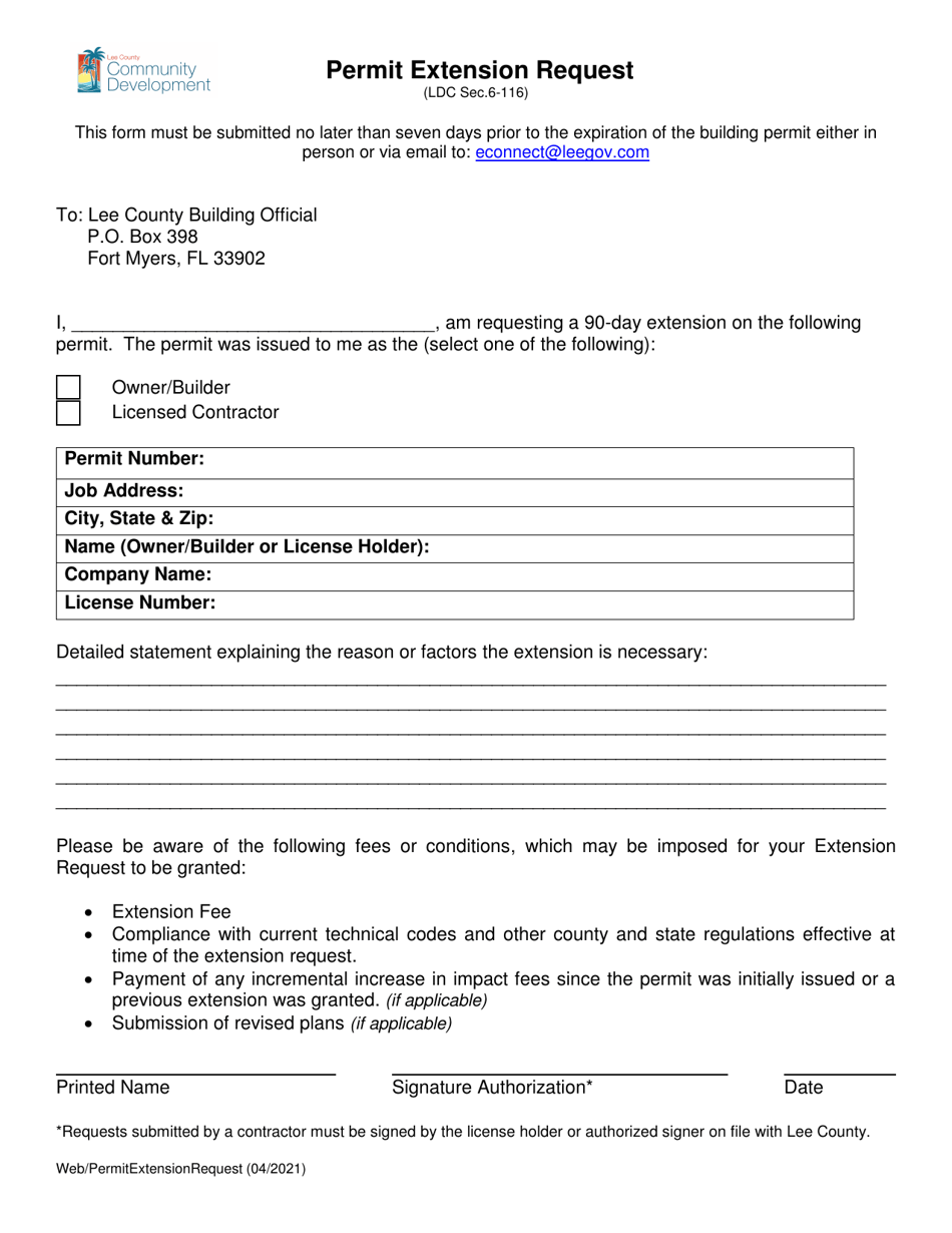 Permit Extension Request - Lee County, Florida, Page 1