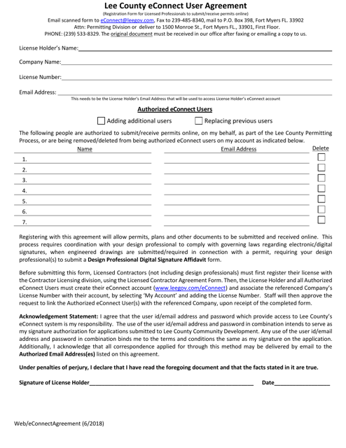 Econnect User Agreement - Lee County, Florida Download Pdf
