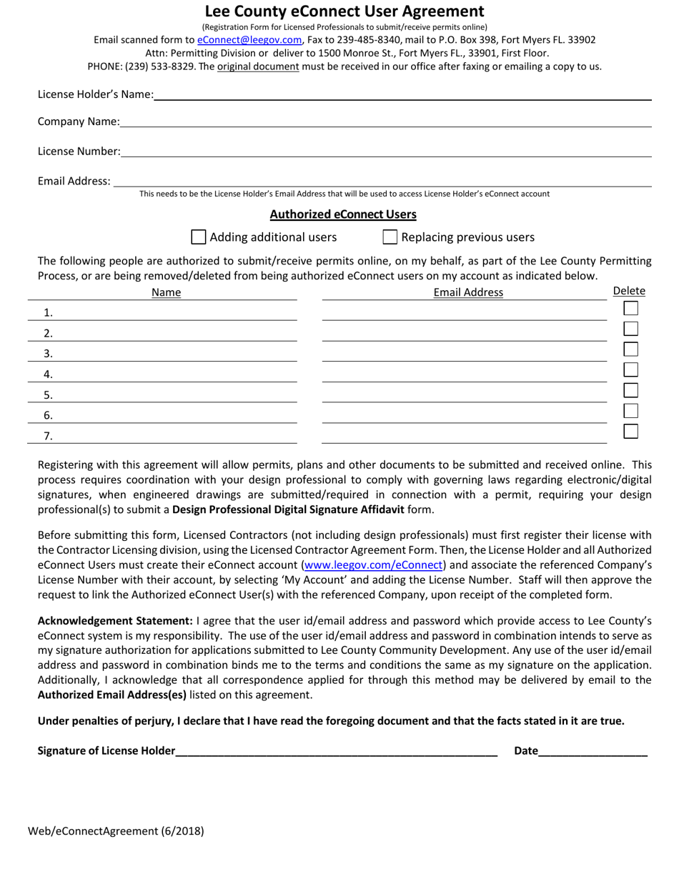 Econnect User Agreement - Lee County, Florida, Page 1