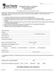 Document preview: Temporary Special Occasion Balloon/Sign Permit Application - Lee County, Florida