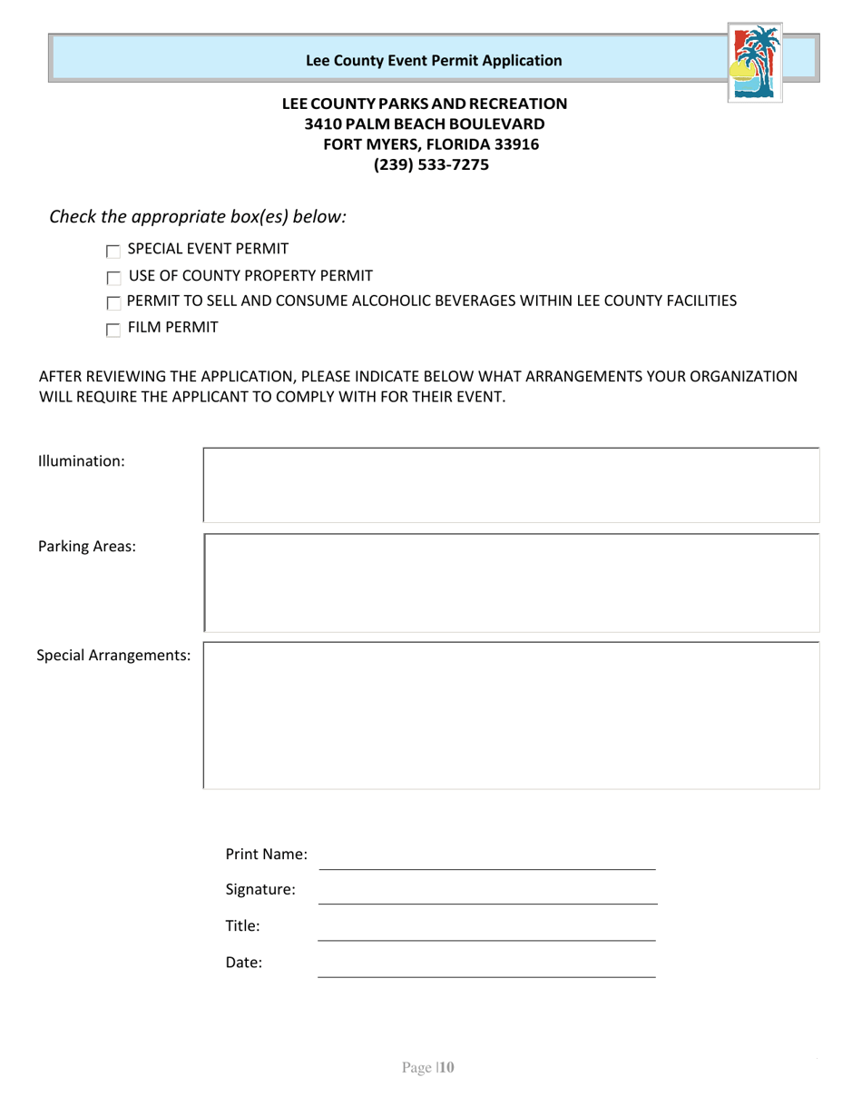 Event Permit Application - Lee County, Florida, Page 11