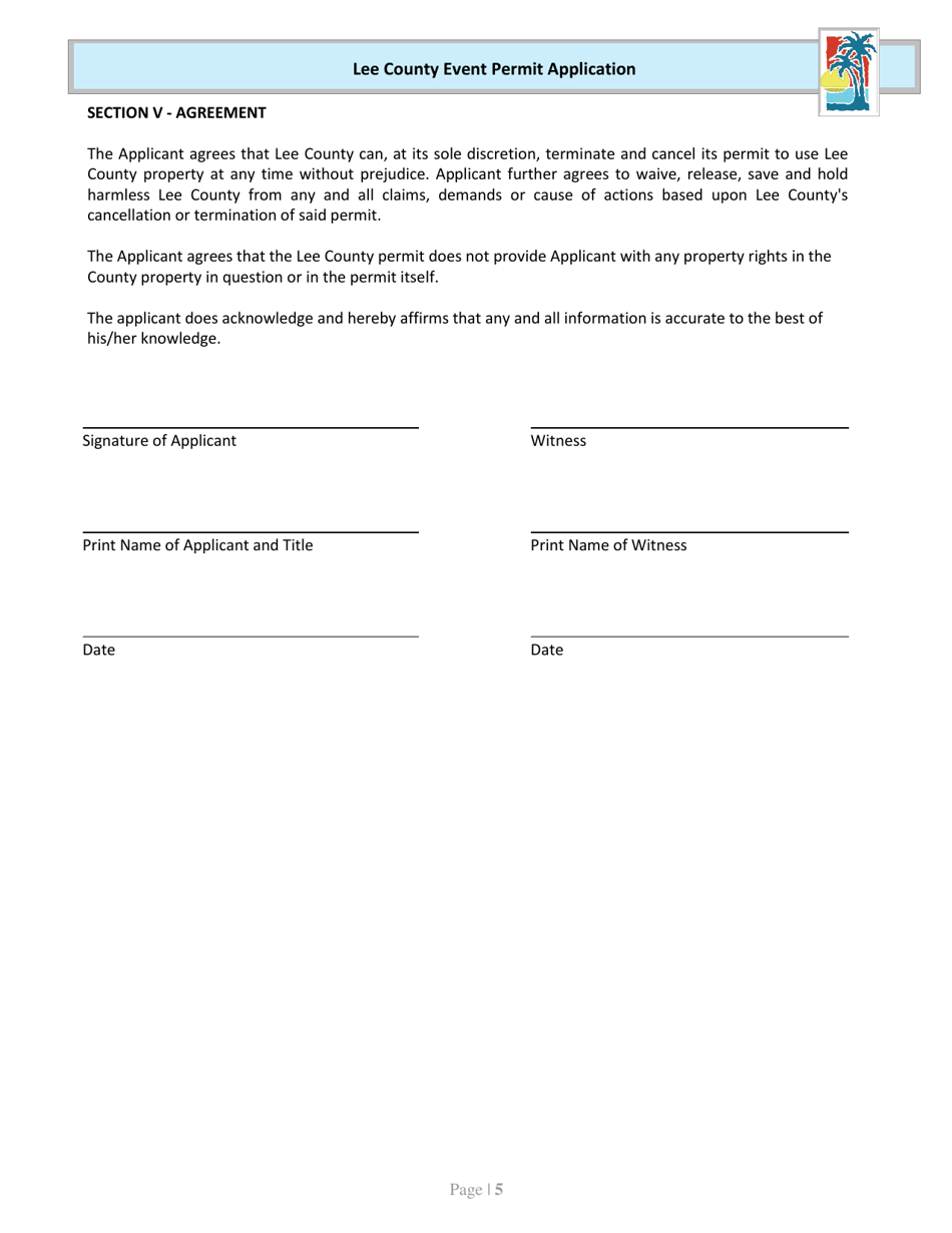 Event Permit Application - Lee County, Florida, Page 6