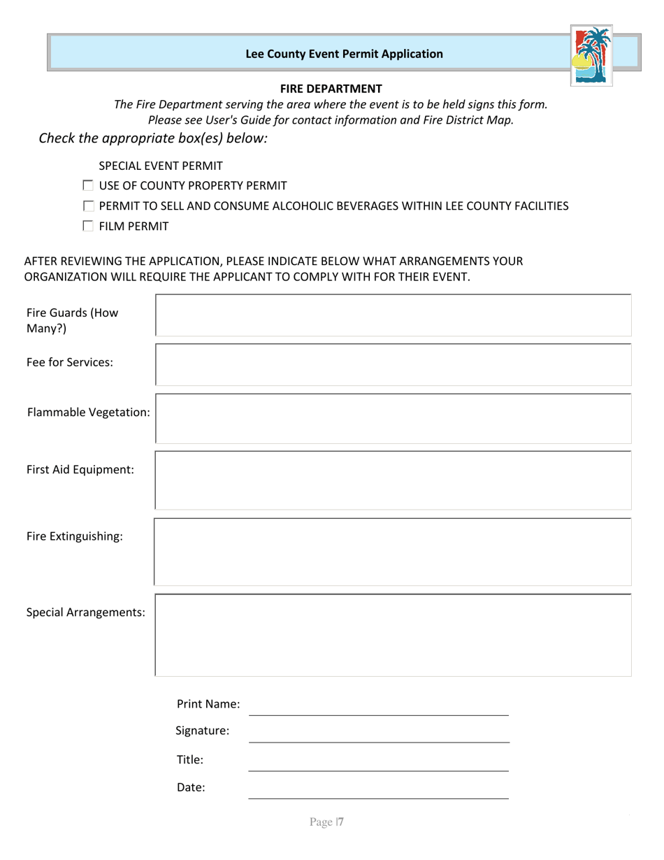 Event Permit Application - Lee County, Florida, Page 8