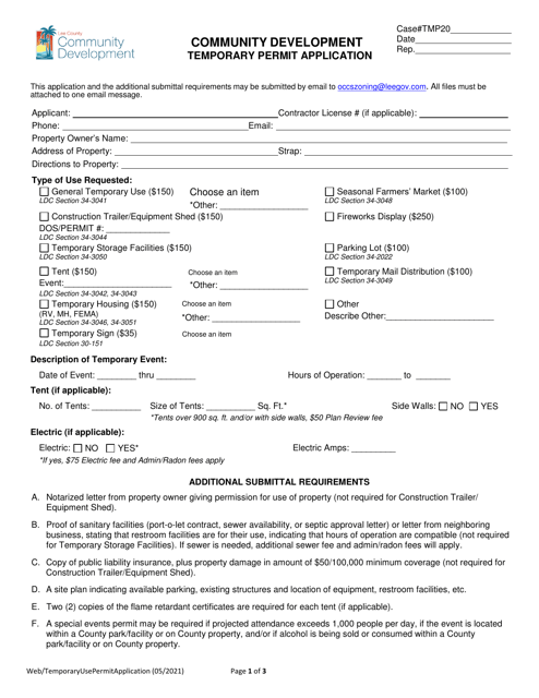 Temporary Use Permit Application - Lee County, Florida Download Pdf