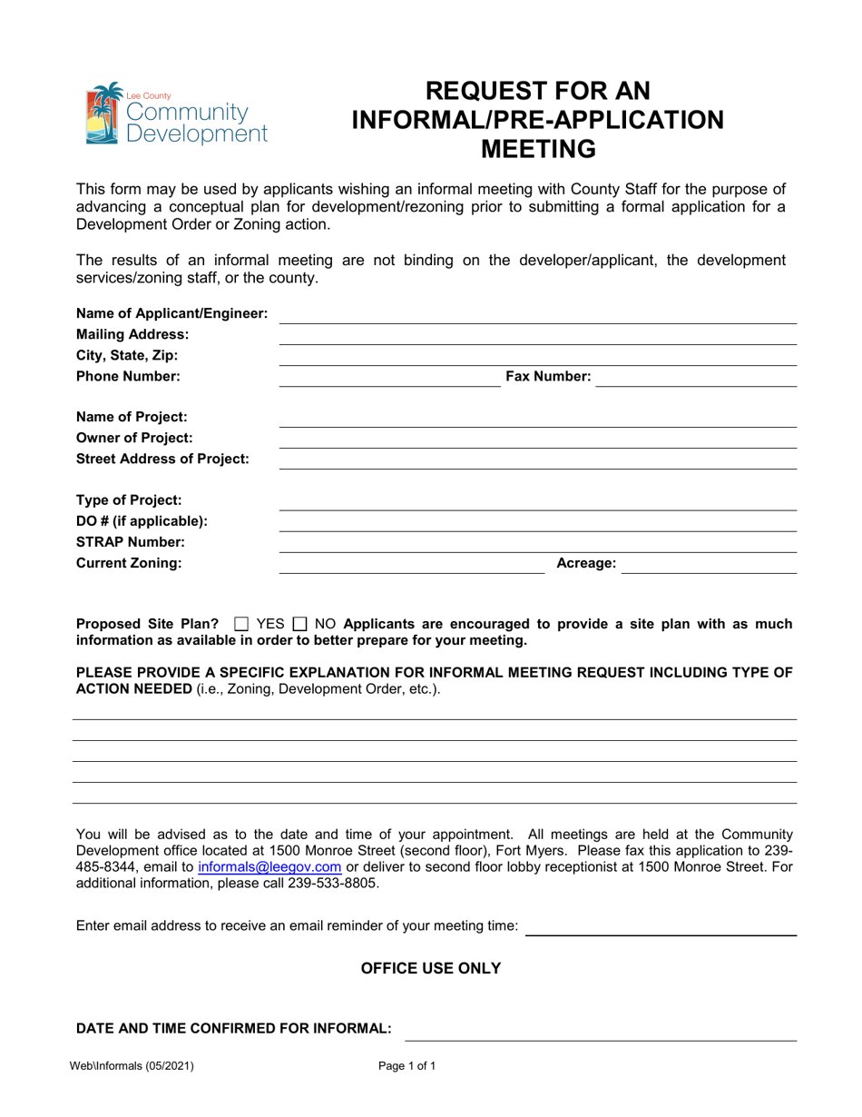 Request for an Informal / Pre-application Meeting - Lee County, Florida, Page 1