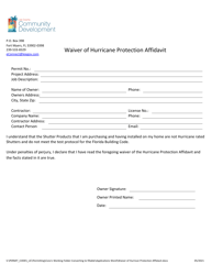 Document preview: Waiver of Hurricane Protection Affidavit - Lee County, Florida