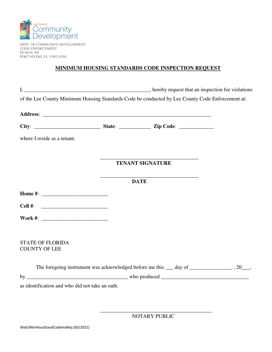 Minimum Housing Standards Code Inspection Request - Lee County, Florida, Page 1