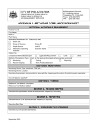Document preview: Addendum 1 Method of Compliance Worksheet - City of Philadelphia, Pennsylvania