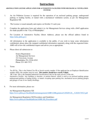 Air Pollution License Application for Automotive Facilities With Mechanical Ventilation Systems - City of Philadelphia, Pennsylvania, Page 2