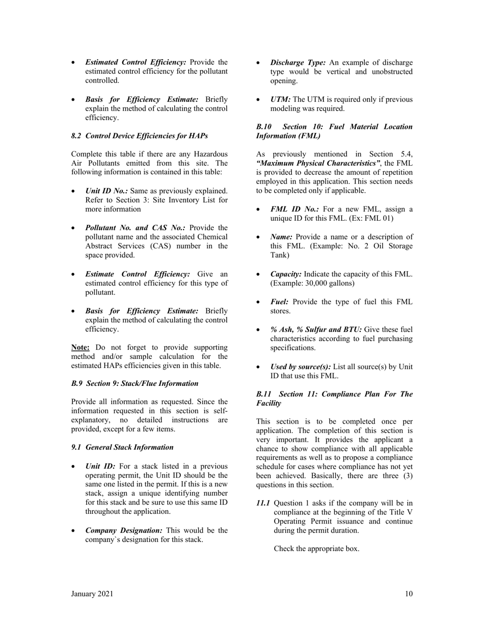 Instructions for Title V Operating Permit - City of Philadelphia, Pennsylvania, Page 10