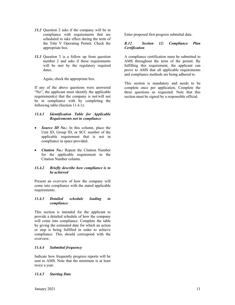 Instructions for Title V Operating Permit - City of Philadelphia, Pennsylvania, Page 11