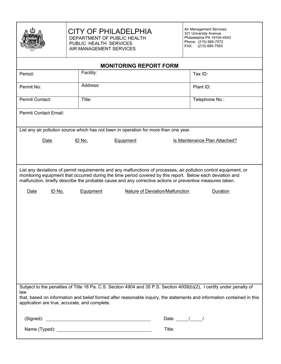 Air Management Monitoring Report Form - City of Philadelphia, Pennsylvania, Page 2