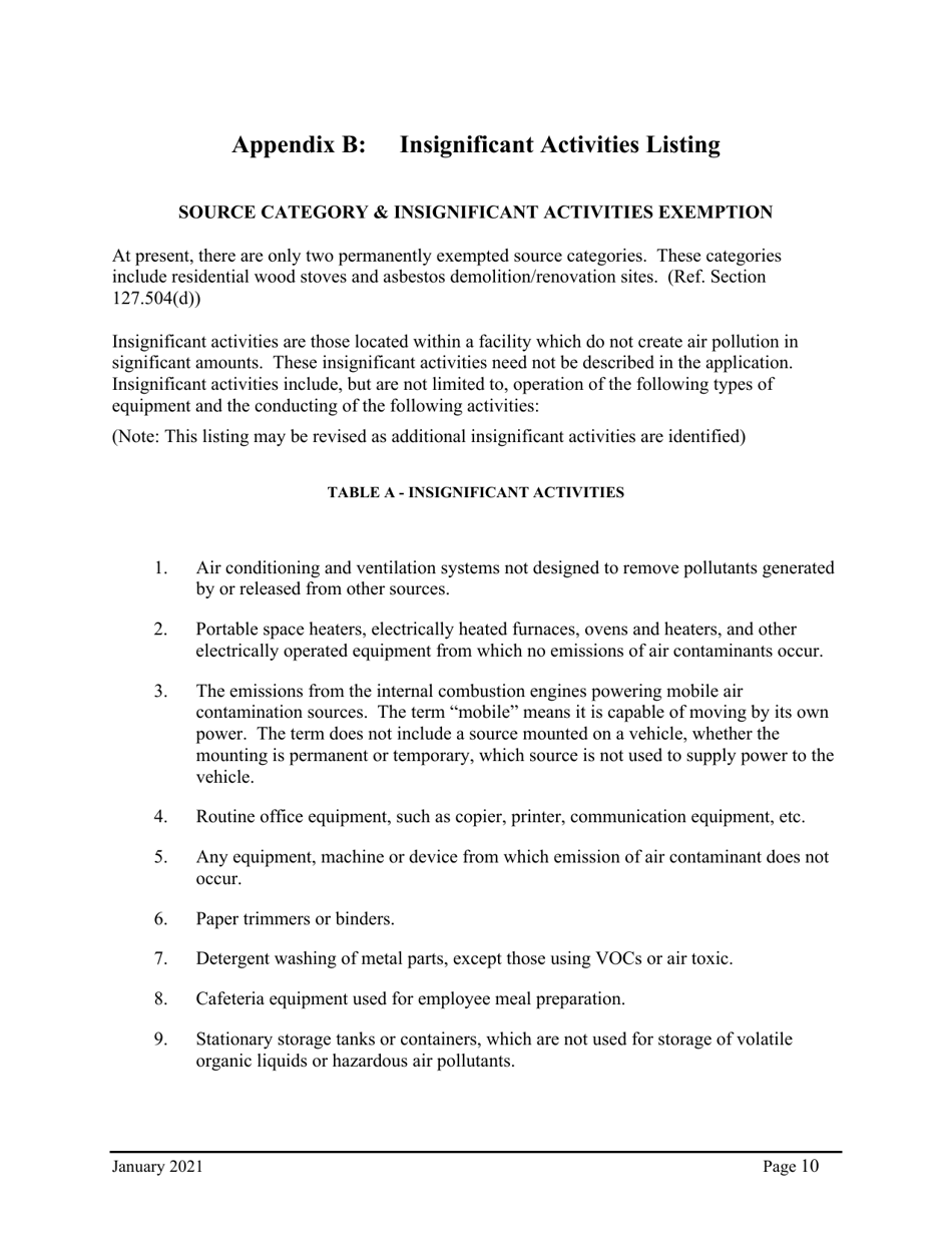 Instructions for Natural Minor Operating Permit Application - City of Philadelphia, Pennsylvania, Page 10