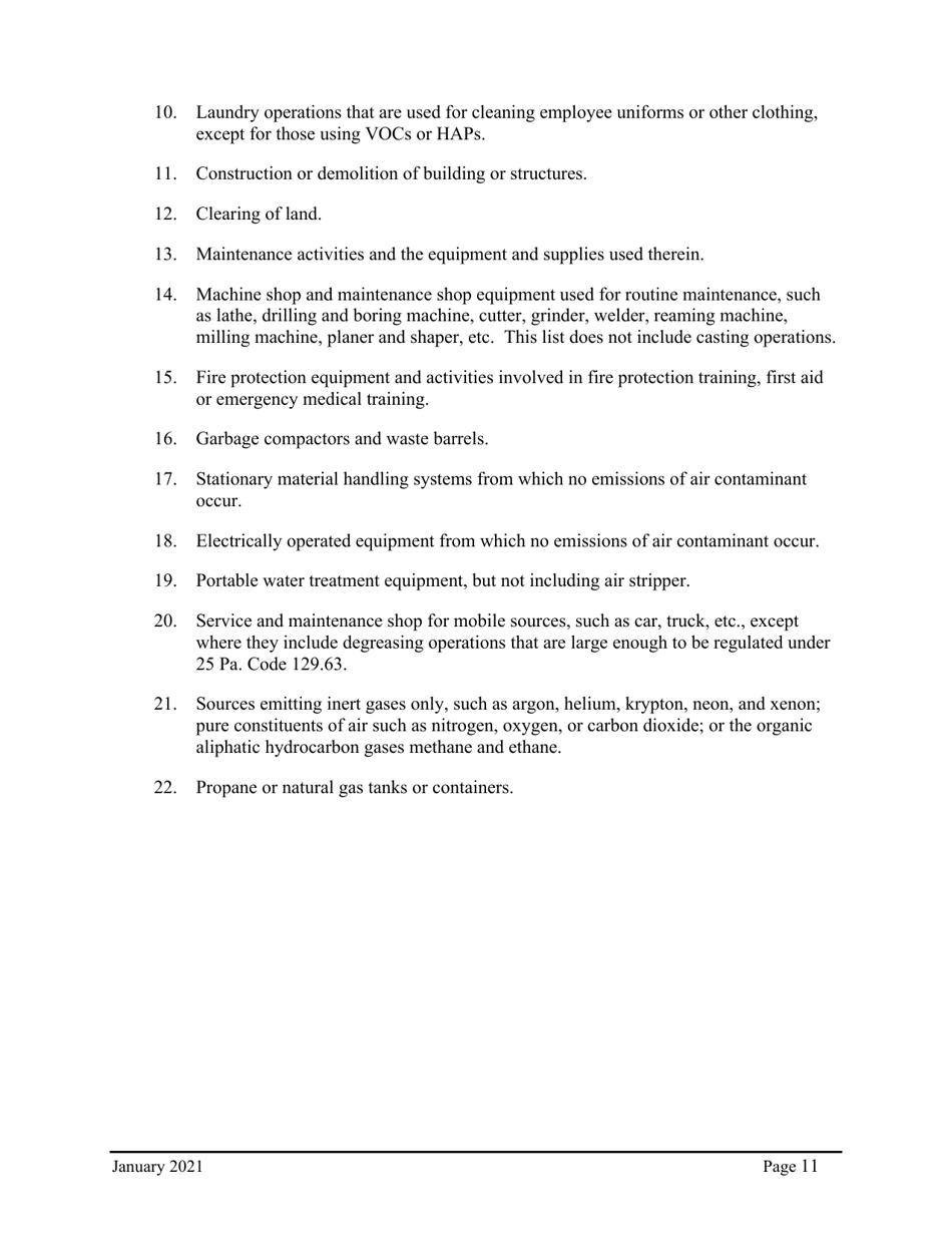Instructions for Natural Minor Operating Permit Application - City of Philadelphia, Pennsylvania, Page 11