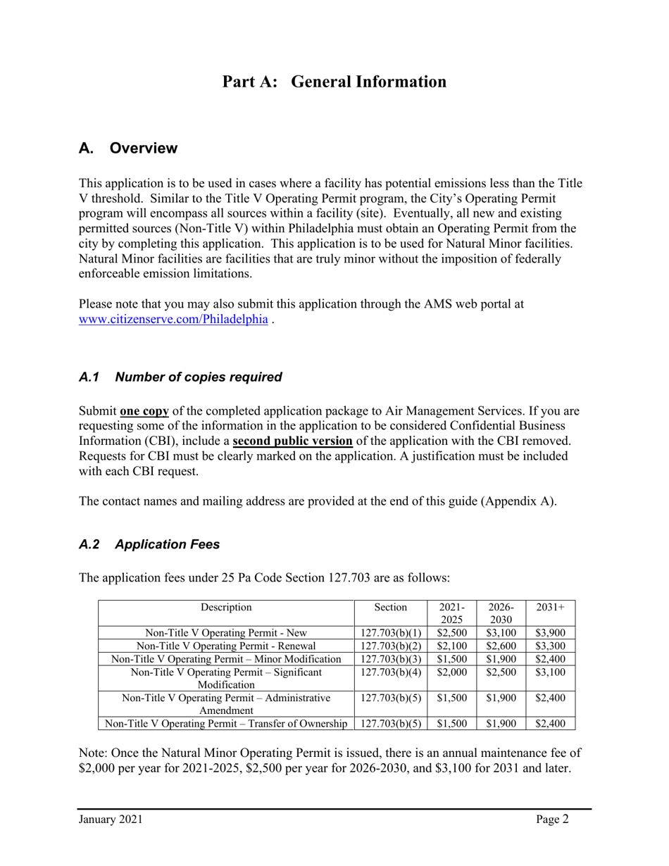 Instructions for Natural Minor Operating Permit Application - City of Philadelphia, Pennsylvania, Page 2