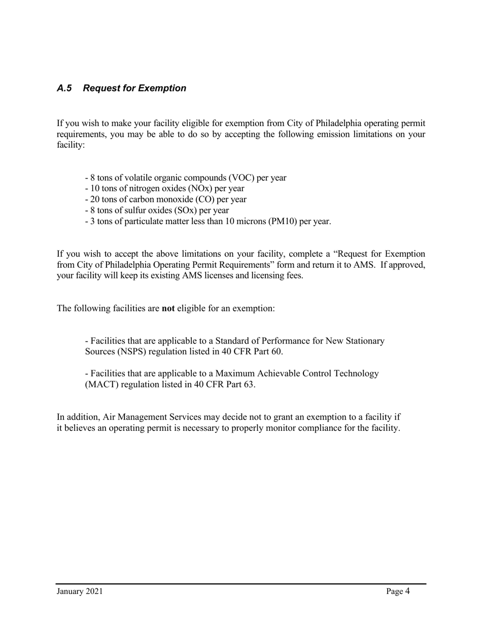 Instructions for Natural Minor Operating Permit Application - City of Philadelphia, Pennsylvania, Page 4