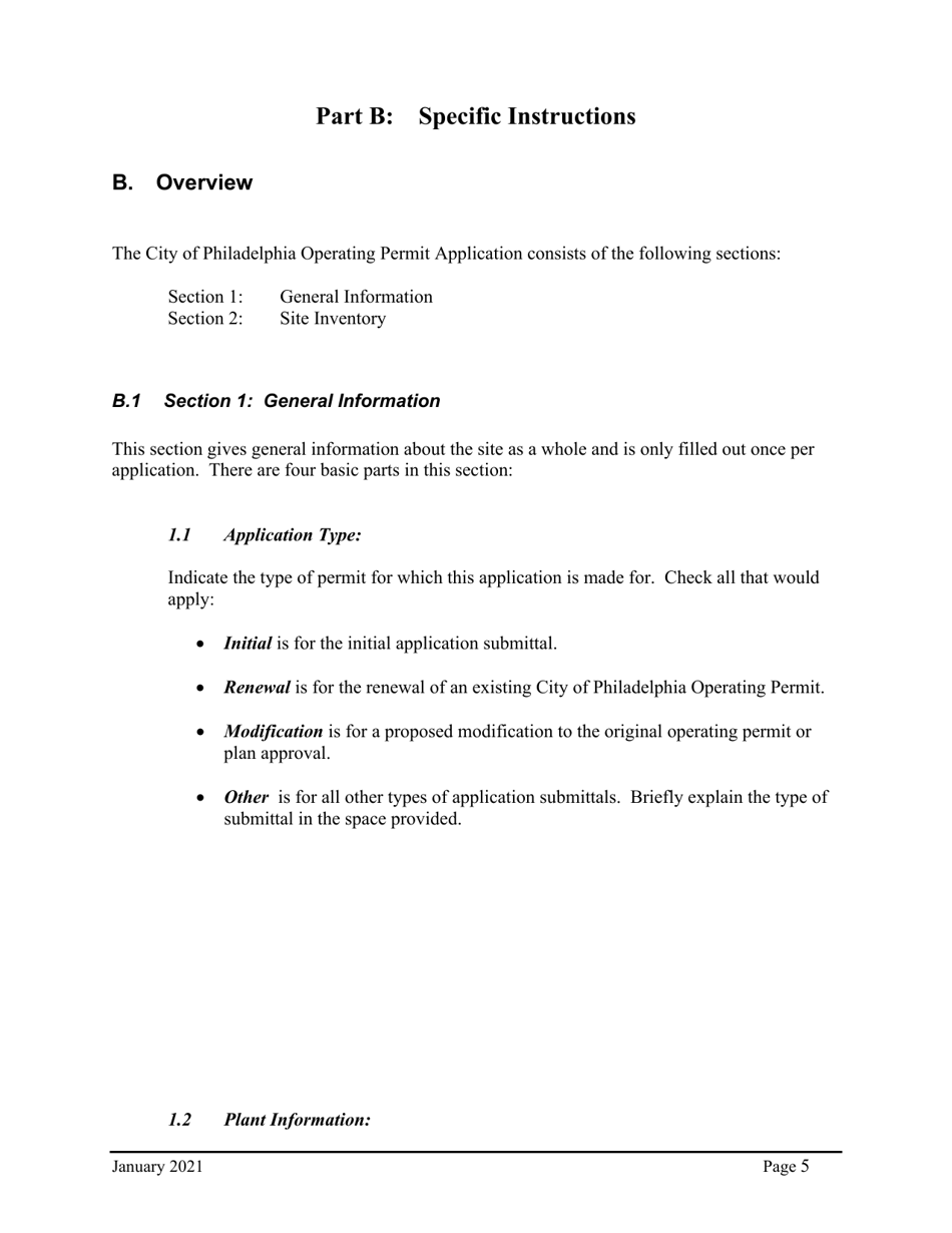 Instructions for Natural Minor Operating Permit Application - City of Philadelphia, Pennsylvania, Page 5