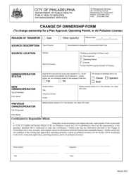 Change of Ownership Form for Plan Approval, Operating Permit or Air Pollution License - City of Philadelphia, Pennsylvania, Page 2