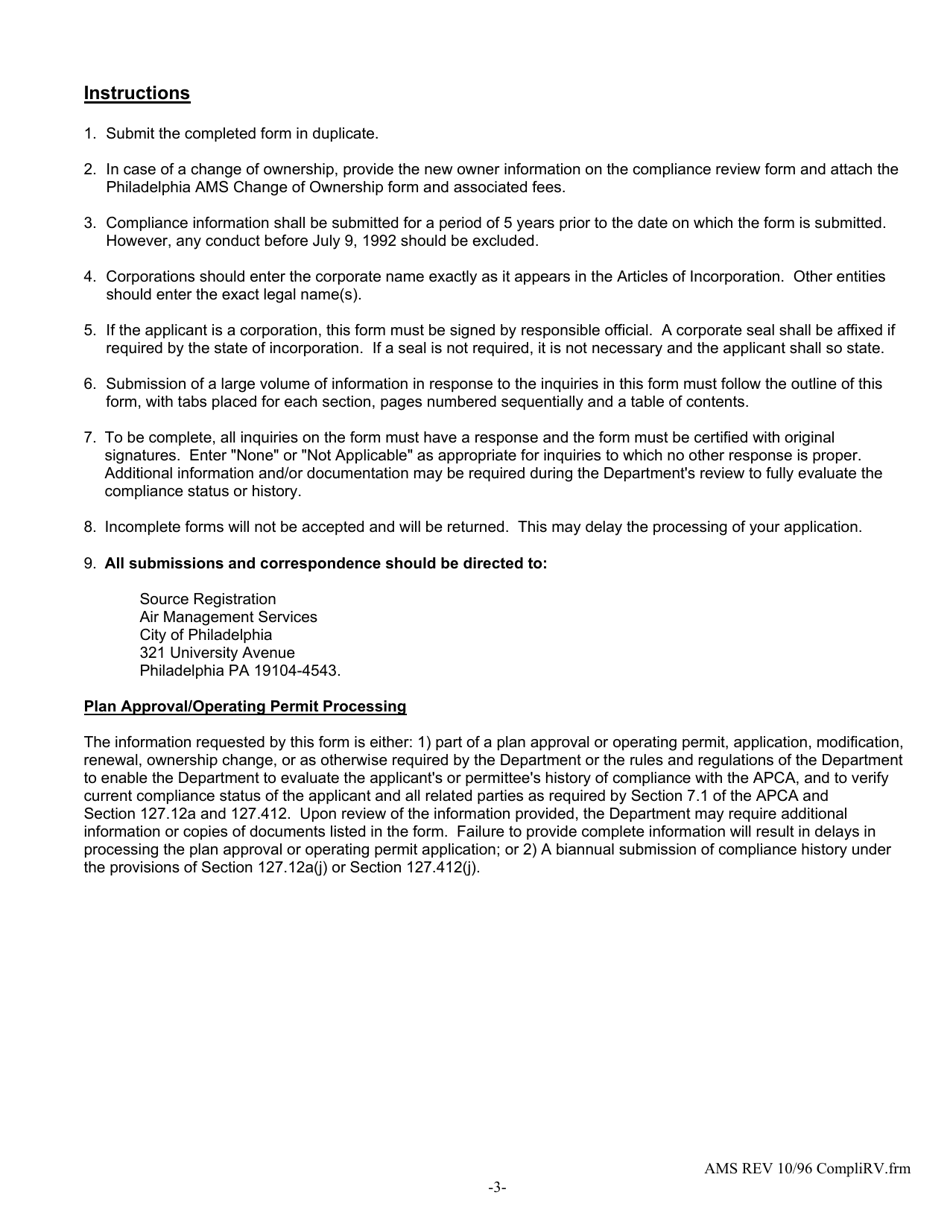 Air Pollution Control Act Compliance Review Form - City of Philadelphia, Pennsylvania, Page 3