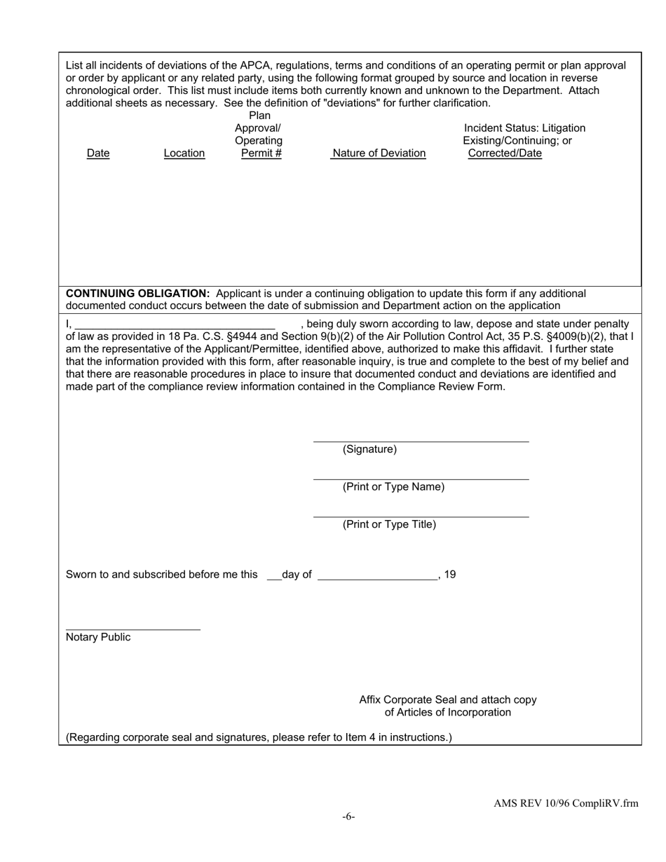 Air Pollution Control Act Compliance Review Form - City of Philadelphia, Pennsylvania, Page 6