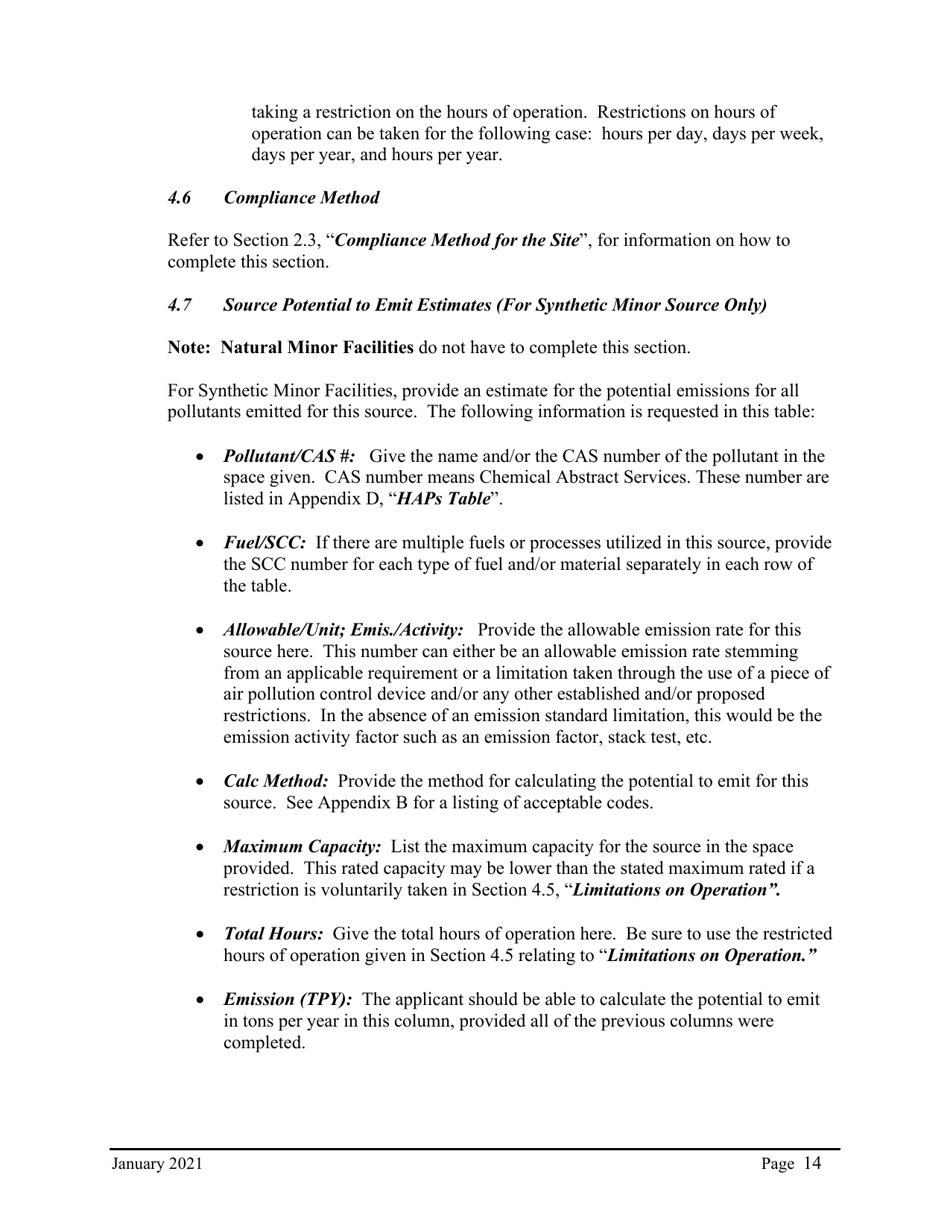 Instructions for Synthetic Minor Operating Permit Application - City of Philadelphia, Pennsylvania, Page 15
