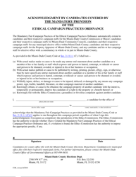 Document preview: Acknowledgment by Candidates Covered by the Mandatory Provision of the Ethical Campaign Practices Ordinance - City of Miami, Florida