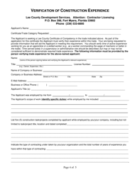 Application for Journeyman Certificate of Competency - Lee County, Florida, Page 4