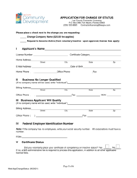 Document preview: Application for Change of Status - Lee County, Florida