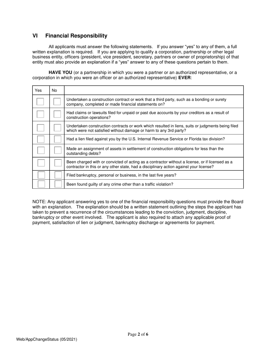 Application for Change of Status - Lee County, Florida, Page 2